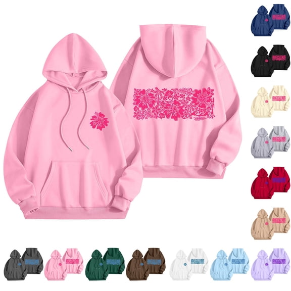 larppty Cute Pink Flower Hoodie for Woman Preppy Sweatshirts Trendy Print Letter Graphic Hoodies Casual Pullover Tops（Beige，L）