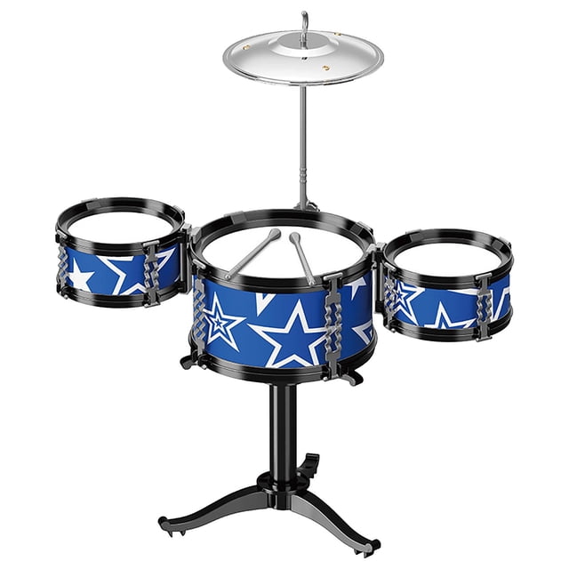 SIYTUAU Kids Drum Set Musical Toy Blue Jazz Kit With 5 Drums Stools Plastic Beginner Percussion Instrument Birthday Gift For Boys Girls Learning Toy Blue