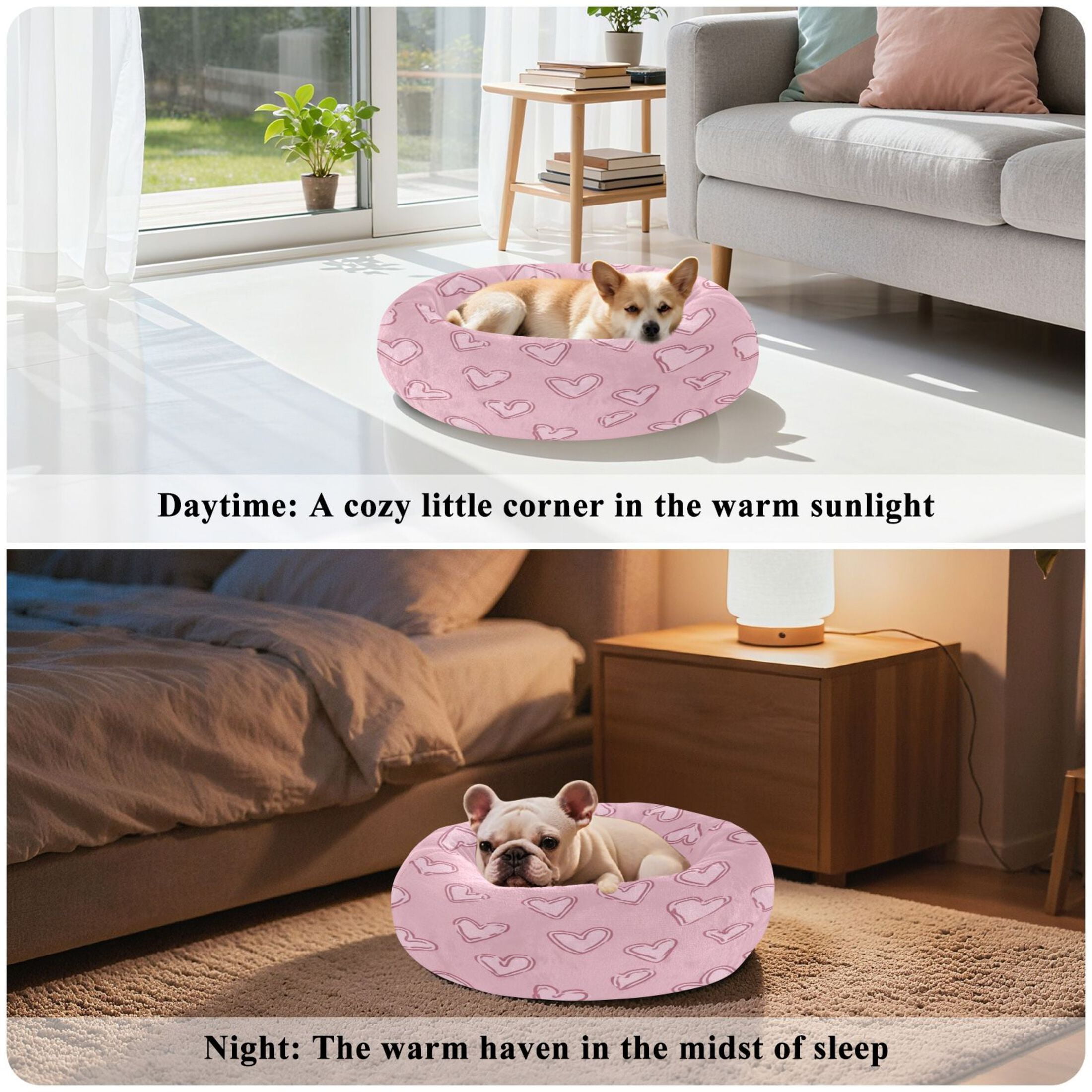 Iauyy Pet Couch Donut Cat Bed for Indoor Cats/Small Dogs Washable & Machine with Non-slip Bottom Calming Cat Furniture, Heart-shaped Lines (M)