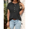 thumbnail image 3 of Camiseta de un solo pecho para mujer, jersey de cuello redondo medio abierto, Tops de viaje informales de Color sólido, camisetas de estilo dulce para mujer 2024, 3 of 4