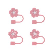 Unique Bargains 4 Pcs Begonia Flower Straw Cover Cap for Office Pink Silicone