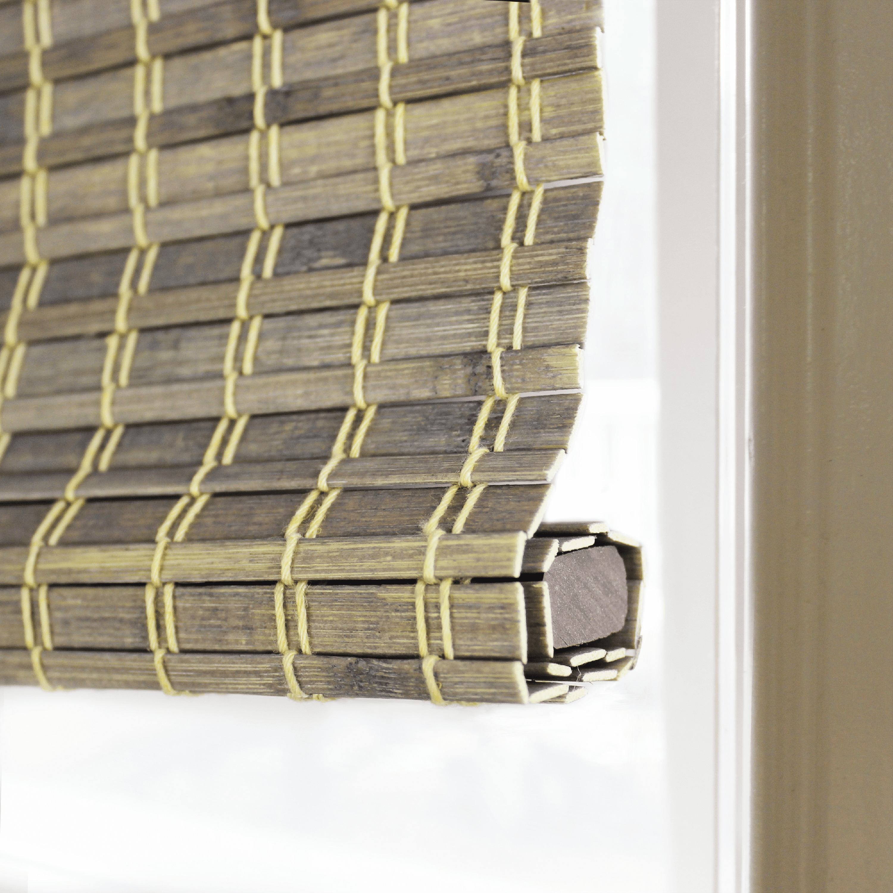 Radiance Privacy Weave Roman Shades, Natural Bamboo Cordless Blinds, Driftwood, 48" x 64"