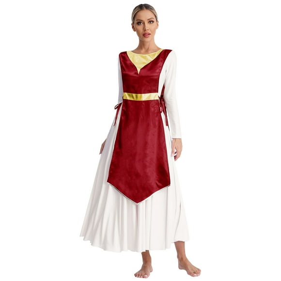 YUUMIN Women's Praise Dance Overlays Tunic Metallic Sleeveless Irregular Hem Worship Lyrical Dance Dress Burgundy L/XL