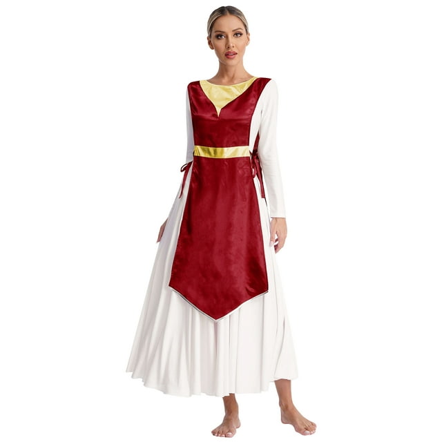 Yeahdor Tunique Métallisée Sans Manches à Ourlet Irrégulier pour Superposition de Danse de Louange pour Femmes, Robe de Danse Lyrique de Culte Bourgogne P/M
