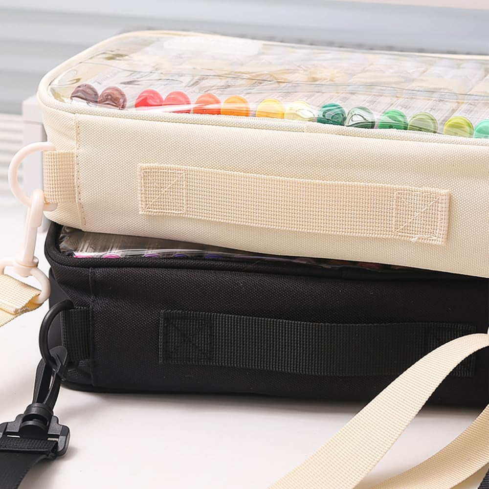 ABPETE  Marker Organizer Case for 64 paint markers, Marker Carrying Bag with Handle, Waterproof Pen Pouch Bag for Travel,Off White(Excluding Marker)