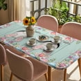 thumbnail image 3 of Turquoise Bunny Easter Table Cloths for 3 Foot Rectangle Tables, Eggs Spring Floral Rabbits Wooden Patio Waterproof Elastic Fitted Tablecloths, Washable Rectangular Table Cover for Camping, 3 of 8