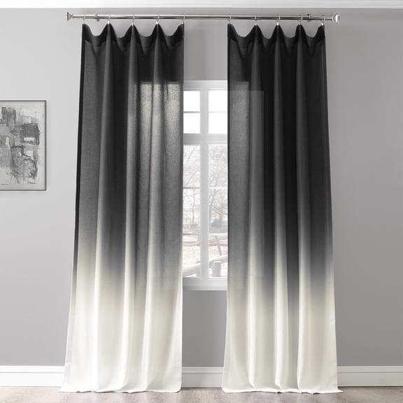 Ombre Black Faux Linen Sheer Curtain (1 Panel), Ombre Black, 50W X 120L