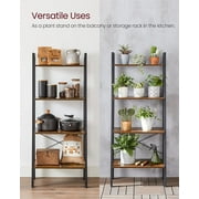 VASAGLE 4-Tier Ladder Shelf Wall Ladder Bookshelf Bookcase Furniture Storage Rack Shelves, Rustic Brown and Black