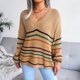 thumbnail image 5 of Prendas de punto a rayas Arco iris Casual Manga linterna suelta Cuello en V Suéter de punto Top de mujer, 5 of 8