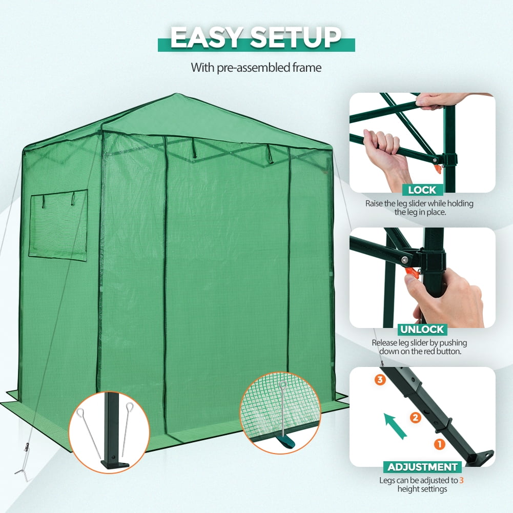 EAGLE PEAK 6x4 Portable Walk-in Greenhouse Instant Outdoor Gardening Green House Canopy,Green
