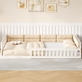 thumbnail image 2 of Jopath Full Size Upholstered Platform Bed with Guardrail and Pillow,Wood Floor Bed for Teen Boys Girls Beige, 2 of 9