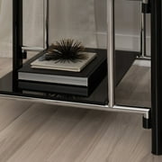 Powell Black Glass and Metal Indoor End Table with Shelf, 22 Tall, Black/Chrome