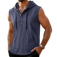 thumbnail image 3 of Men's Cotton Sleeveless Hoodie Tank Top, Breathable Casual Muscle Tank, Solid Color Crewneck Drawstring Closure, Soft Cotton Blend, Gym Workout Running Summer, | Zenithor,Navy S, 3 of 7