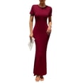 thumbnail image 2 of WBQ Women Dress Medium Round Neck Short Sleeves Maxi Wedding Guest Loose Plain Casual Empire Waist, 2 of 7