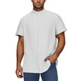 thumbnail image 1 of Annhoo Men's Casual Summer Tops Eyelet Button down Stand up Collar Short Sleeve Blouses Solid Color Breathable Shirts, 1 of 6