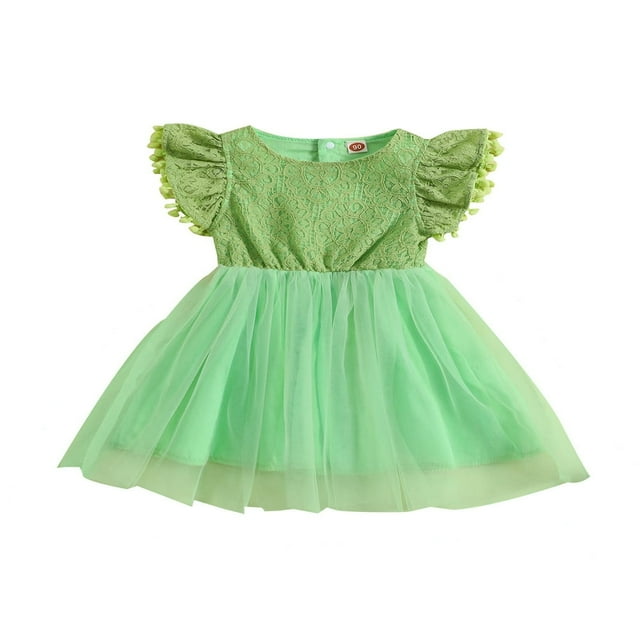 Bébé Fille Robe d'Été Volant Floral à Manches Courtes une Ligne Princesse Robes