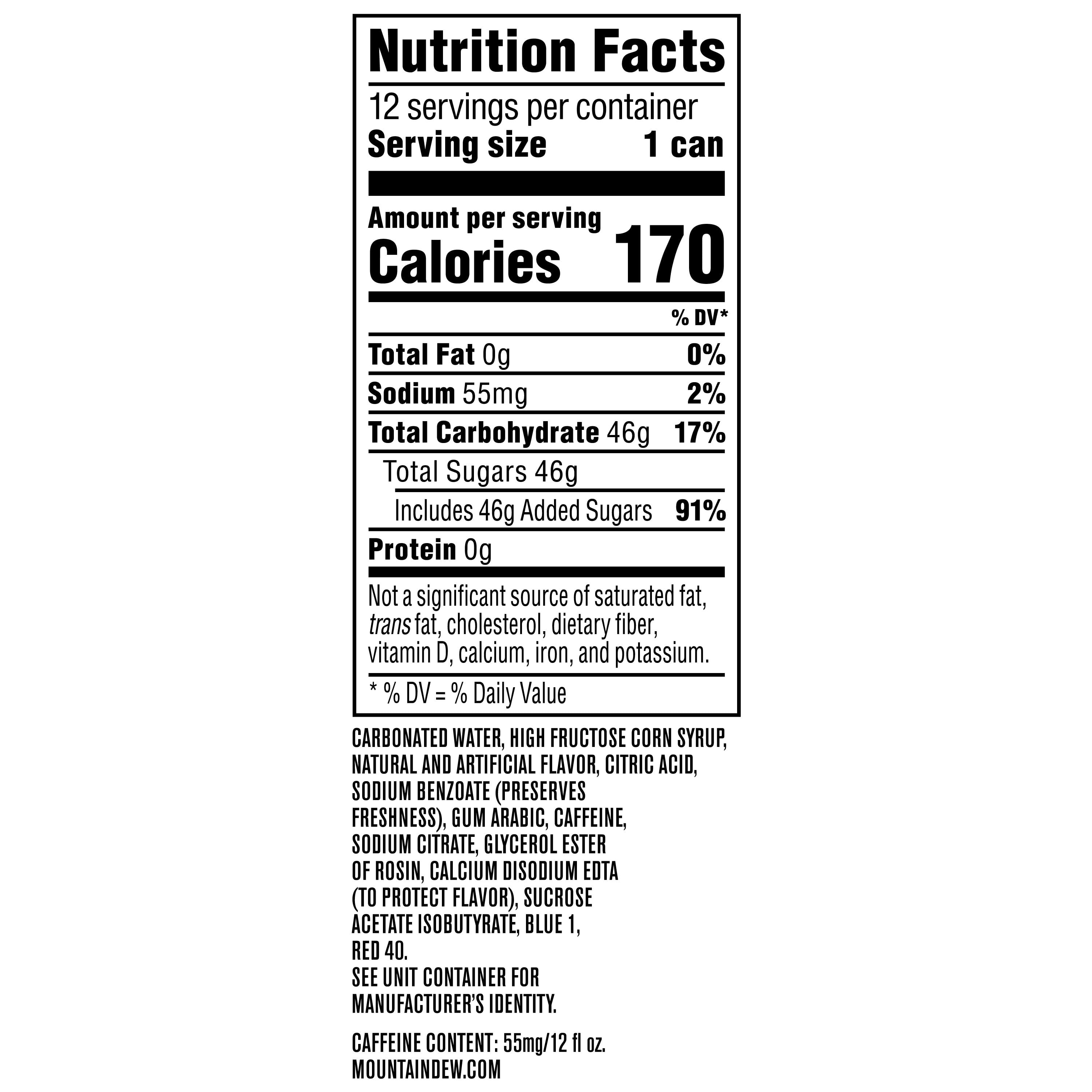 Mountain Dew Frost Bite Soda Naturally & Artificially Flavored Dew 12 fl oz, 12 Count