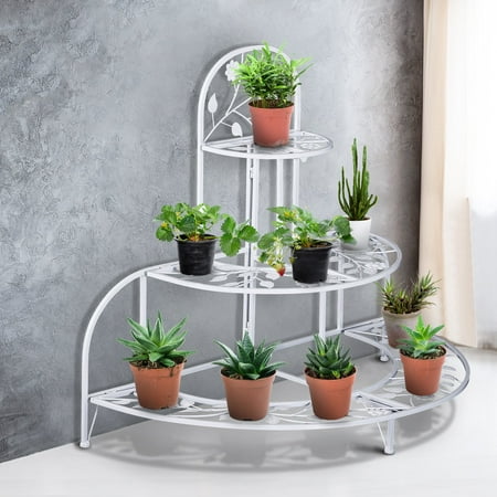 Tier Leaf - Anself 3’ 3 Tier Metal Butterfly and Leaf Outdoor Potted Plant Stand - White