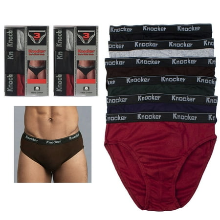 Stretch Mens Underwear - 6 Pack Mens Cotton Stretch Boxers Bikinis Briefs Underwear Solid Knocker M 32-34