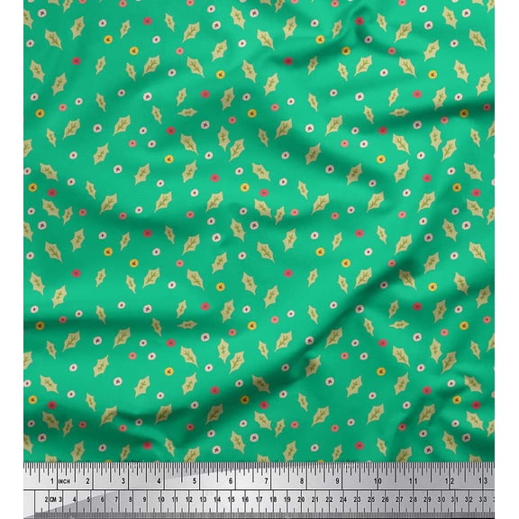 Soimoi Green Cotton Duck Fabric Holly Leaves Leaves Printed Craft Fabric by the Yard 42 Inch Wide