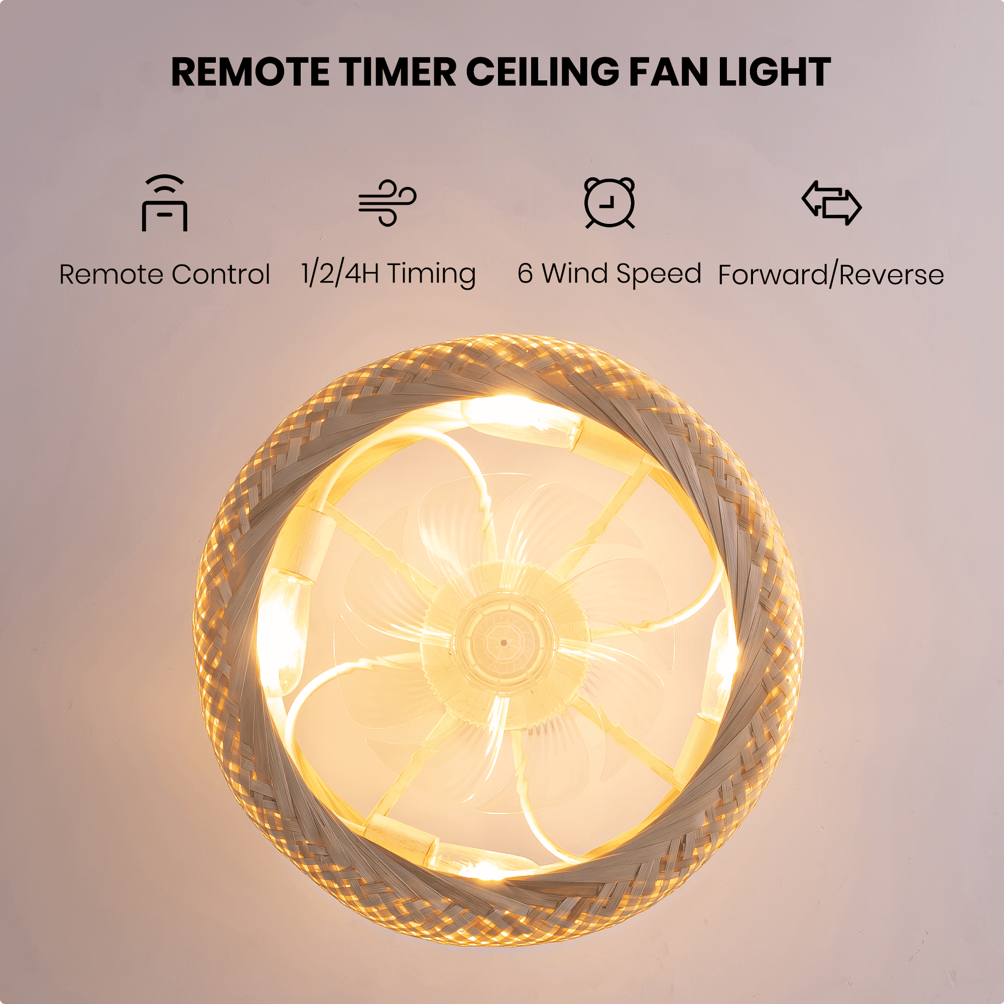 HOOMEDELIER 20" Boho Ceiling Fan with Light , Fandelier Ceiling Fan and Remote, Bladeless Caged Fan for Bedroom Living room