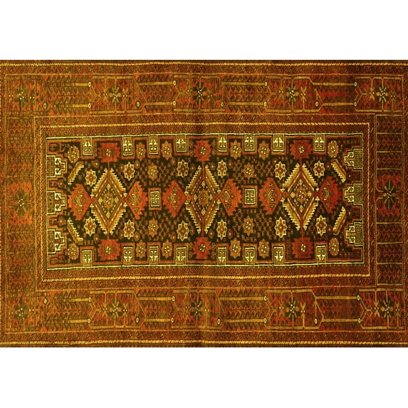 Ahgly Company Machine Washable Indoor Rectangle Persian Yellow Traditional Area Rugs, 2' x 5'