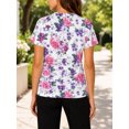 thumbnail image 4 of Women's All-Over Print Pink Rose Purple Floral T-Shirt Short Sleeve Crewneck Casual Summer Tee Tops, 4 of 6