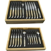 Laguiole en Aubrac Luxury 24-Piece Flatware Set With Solid Horn Handle, Stainless Steel Shiny Bolsters