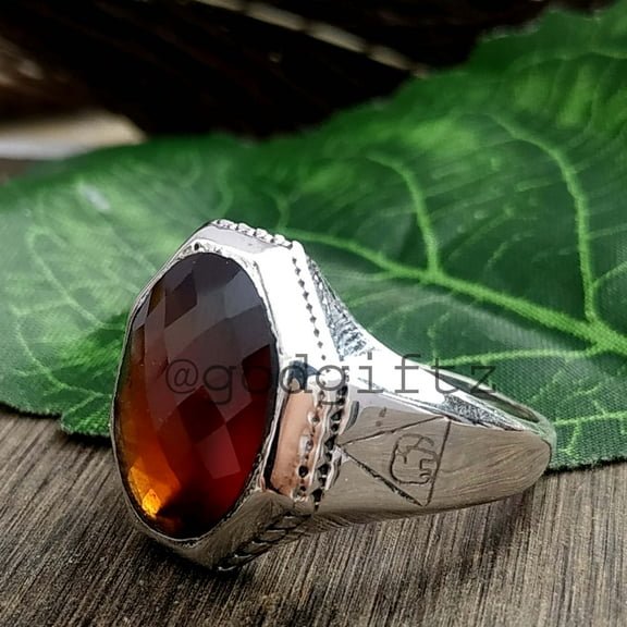 Handmade Sterling Silver Elephant Ring: Natural Hessonite Garnet Turkish Design