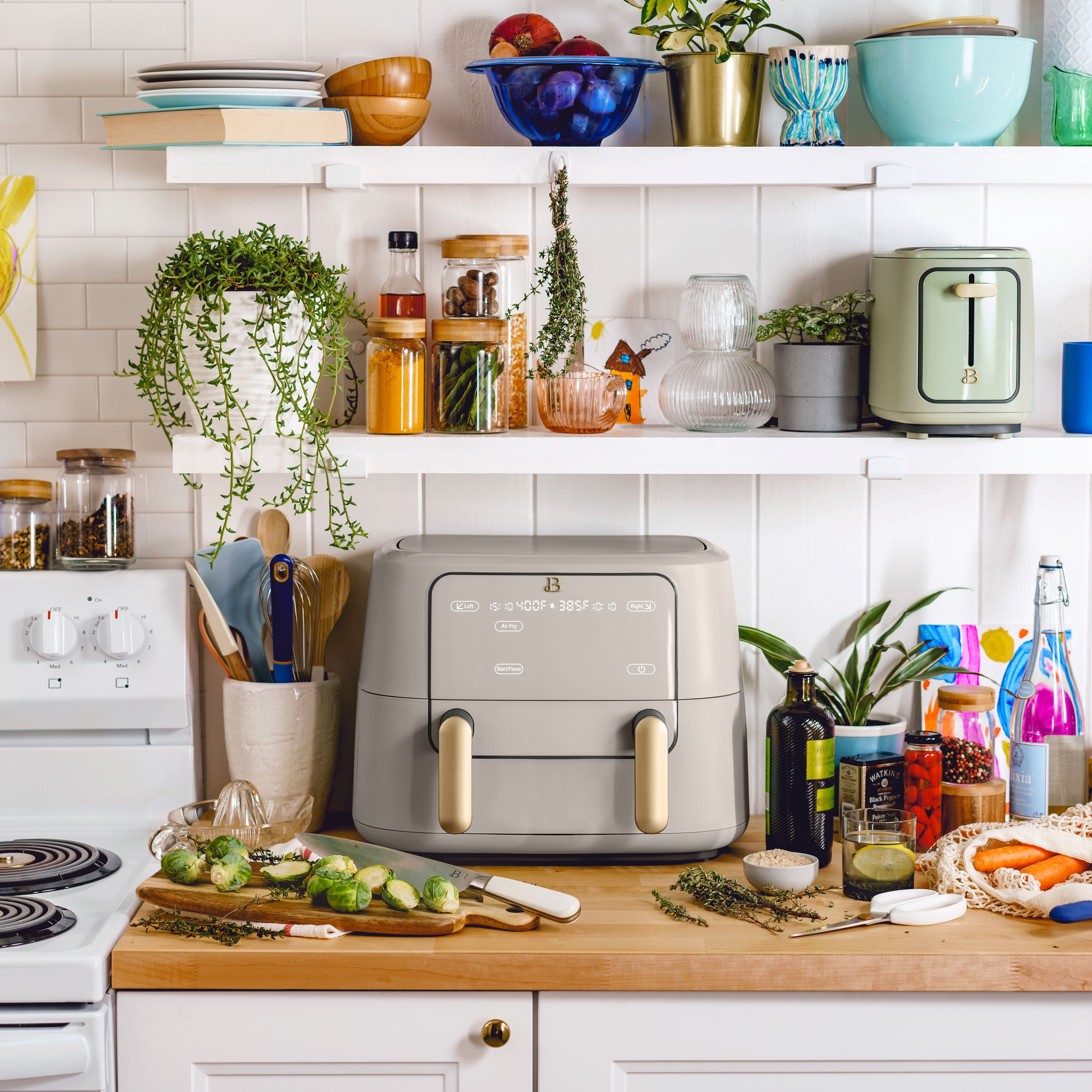Beautiful 9 QT TriZone Air Fryer, White Icing by Drew