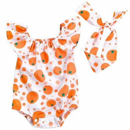 

Baby Clothes Summer Baby Girl Printed Flying Sleeve Romper Super Cute Jumpsuit Hair Accessories 2PCS Set Child Leisure Outwear