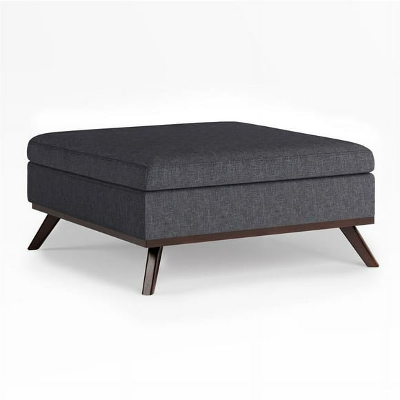 Owen 36" W Square Coffee Table Storage Ottoman in Slate Gray Linen Look Fabric