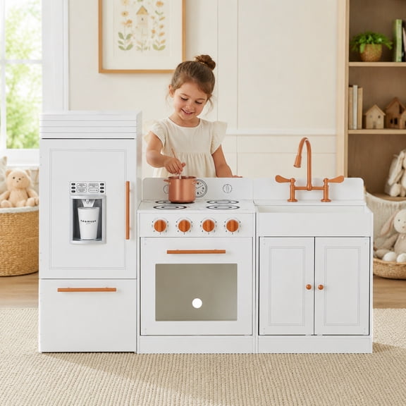 Teamson Kids Large Play Kitchen with Modular Fridge, Oven, Sink, Cabinets and Accessories, Little Chef Paris