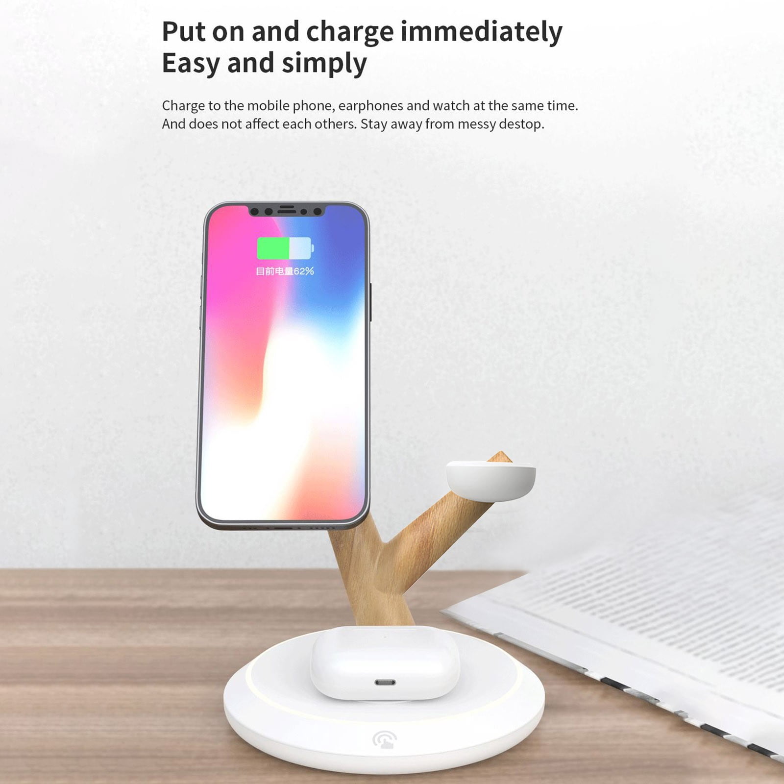 3 in 1 Tree Wireless Charger,15W Magnetic Fast Wireless Charger Is Suitable For Various Models Of Mobile Phones, Headsets, Smart Watches,Support Simultaneous Charging Of Multiple Devices