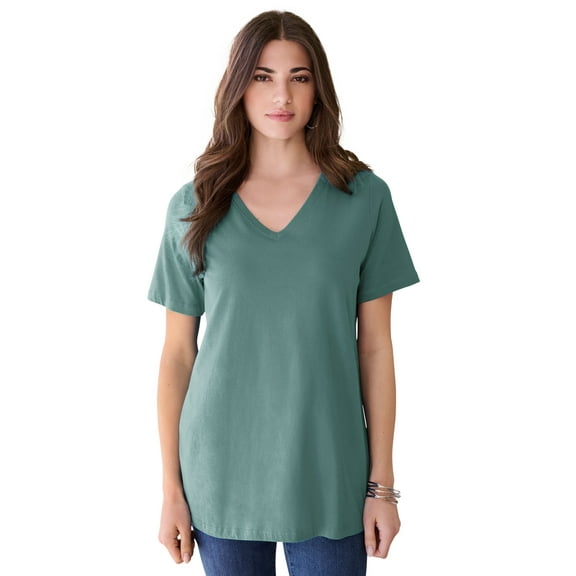 Roaman's Women's Plus Size Cotton Ultimate V-Neck Tee