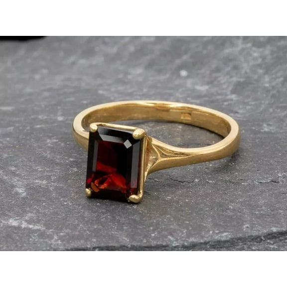 2Ct Emerald Cut Lab-Created Red Garnet Women's Wedding Ring 14k Yellow Gold Plated