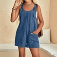 thumbnail image 3 of TQWQT Girls Dark Blue Romper Summer Short Overalls Dressy Casual Teens Sleeveless Romper Size 7-8 Boho One Piece Vacation Outfits with Pocket Dark Blue, 3 of 4