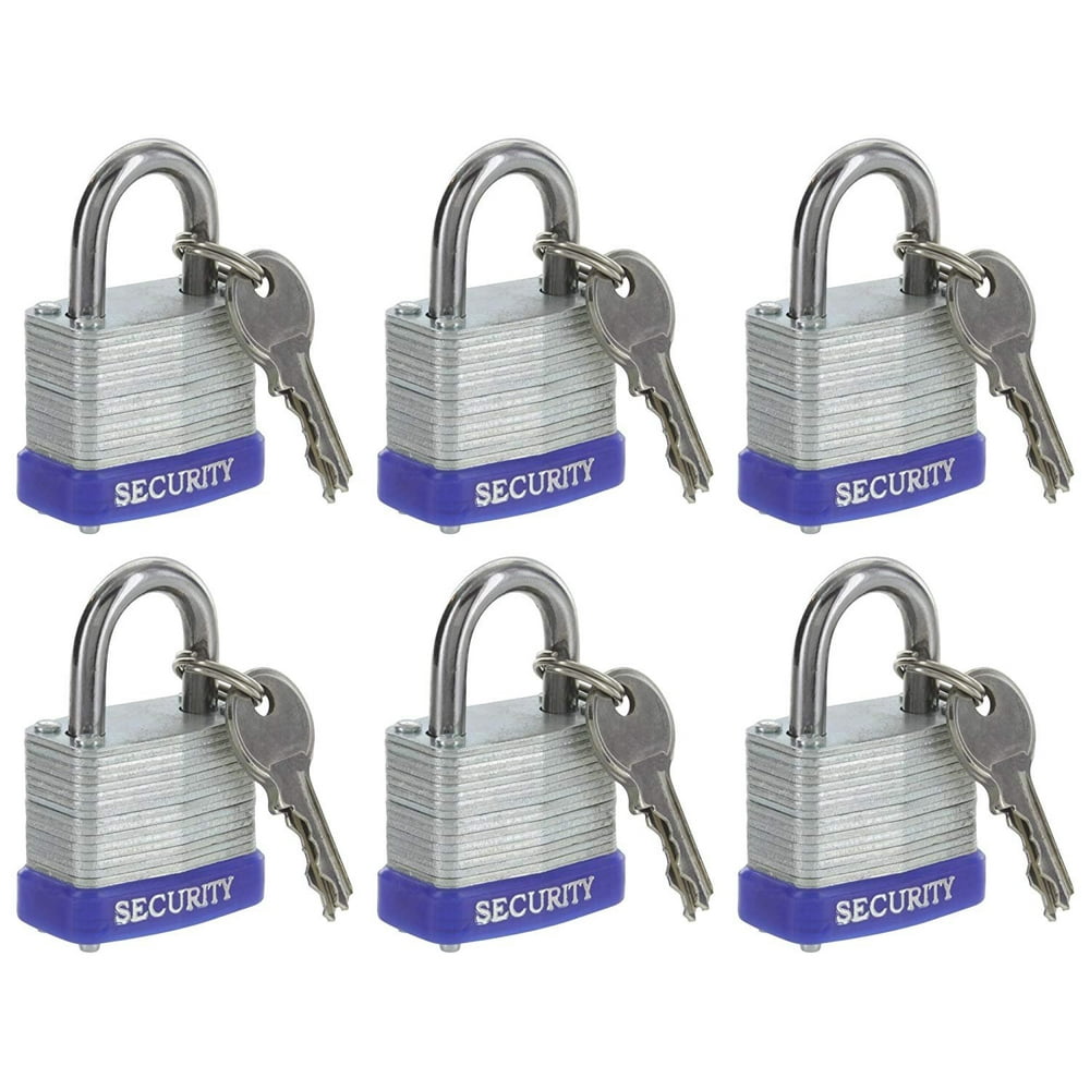 Pack of 6, Laminated Solid Steel Padlocks Hardened Shackle, Heavy Duty