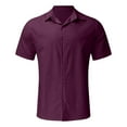 thumbnail image 5 of Mens Short Sleeve Shirts Solid Color Button Up Casual Classic Collar Shirts Breathable Cotton Summer Vacation Tops,Z04-Red,XXXL, 5 of 5