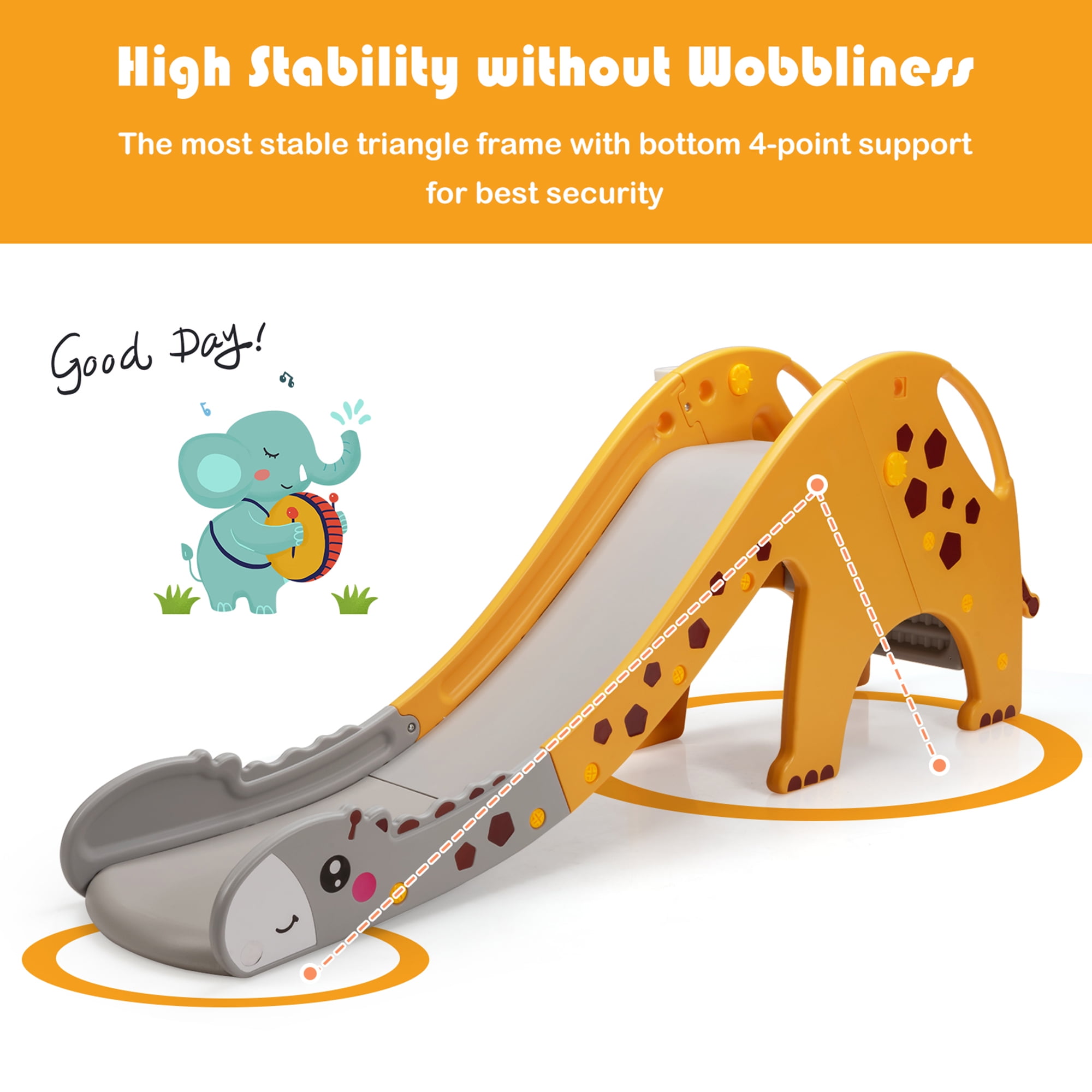 Gymax 3 in 1 Kids Climber Slide Play Set w/ Basketball Hoop Indoor Outdoor Yellow
