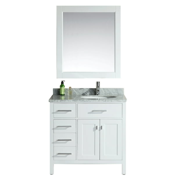Design Element London 36 Single Sink, Small White Bathroom Vanity With Drawers