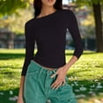 thumbnail image 3 of Besolor Going out Tops for Women Crewneck Long Sleeve Shirts Stretch Slim Fitting Comfy Basic Layer Top Tees, 3 of 7