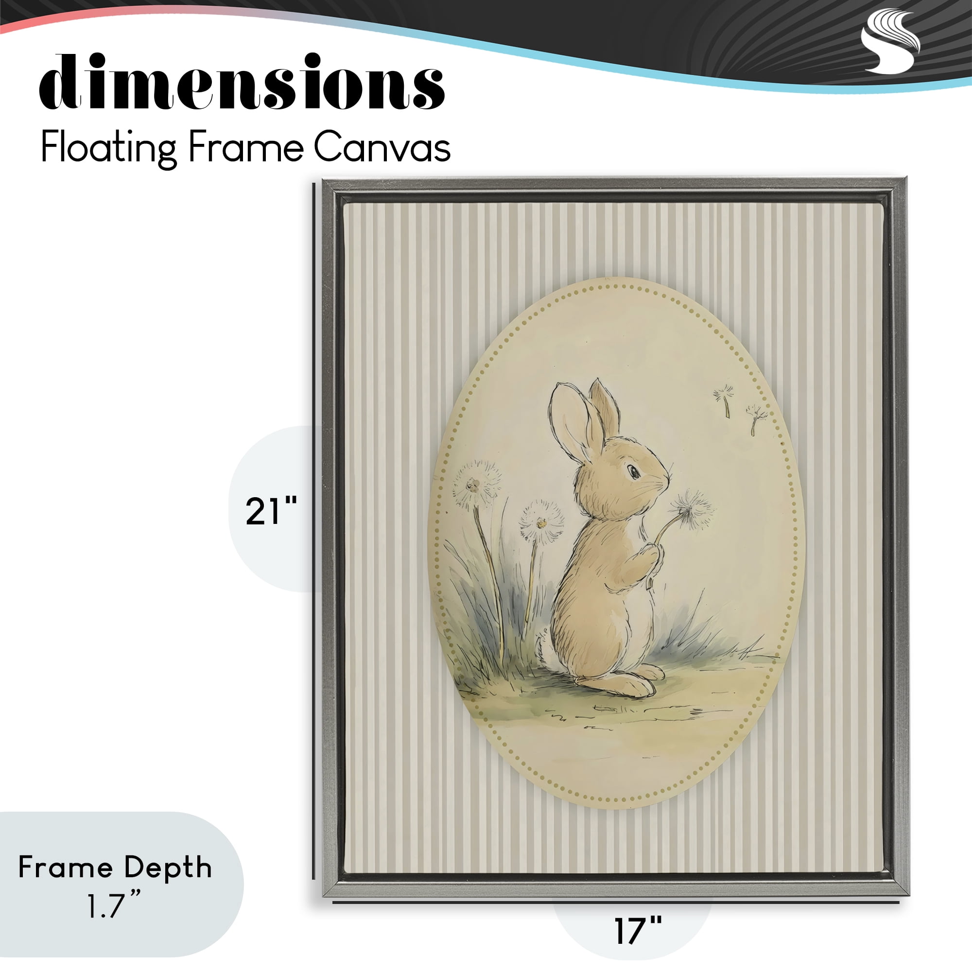 Stupell Industries Baby Bunny in Dandelions Gray Framed Floater Canvas Wall Art, design by Arlington Prints