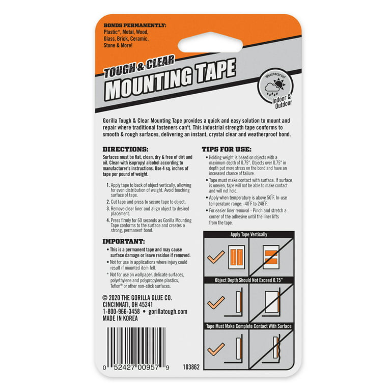 The Gorilla Glue Company - New from Gorilla: Mounting Tape Squares! This  package of little clear squares can hold up to 7 pounds and can be used  indoors and out. These are