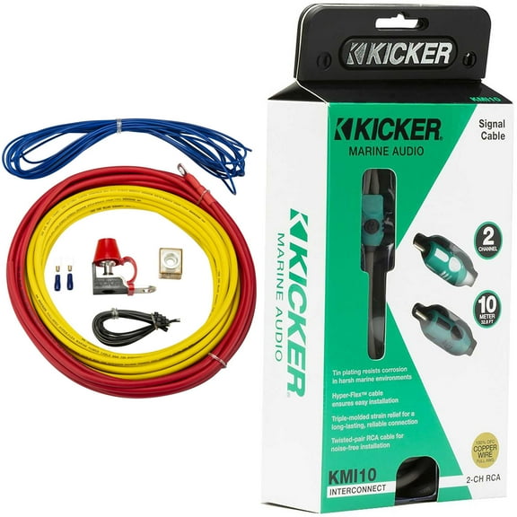 Kicker 47KMPK8 Marine 8awg Amp Power Kit & 47KMI10 10 Meter RCA Cable