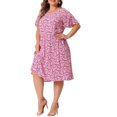 thumbnail image 4 of GRACE & GRANDEUR Women's Plus Size Dress Flare Short Sleeve Floral Peplum Summer Midi Dress Dark Pink 1X, 4 of 6