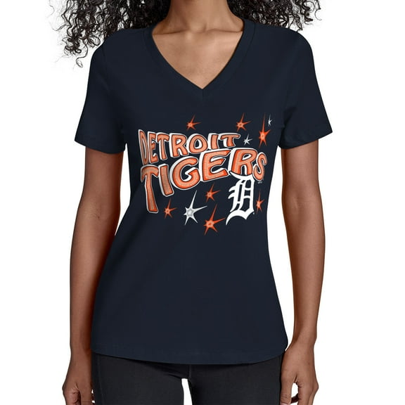 Women's Starter Navy Detroit Tigers Fireworks V-Neck T-Shirt