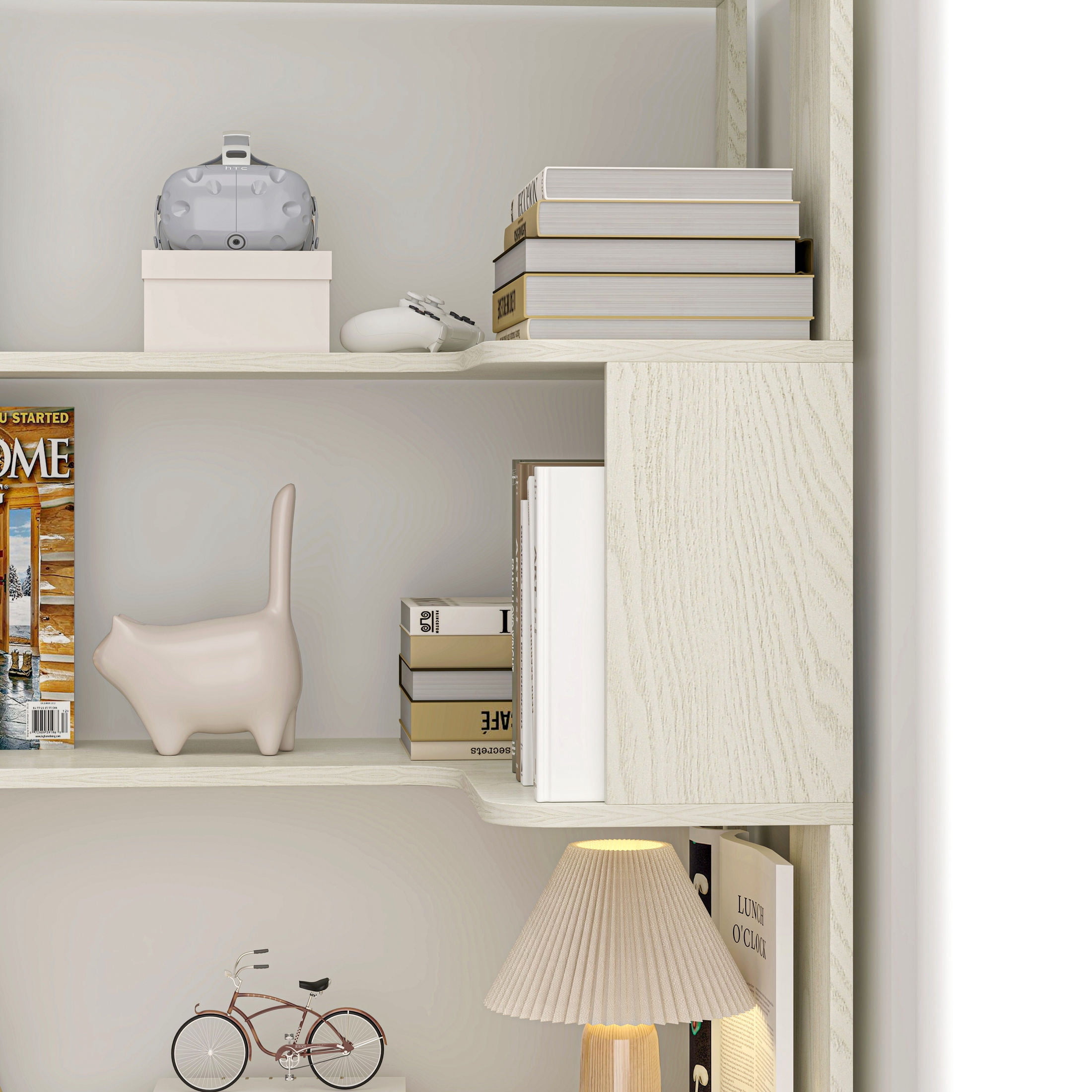 GDF Studio Derwin 5-Tier Corner Bookshelf, L-Shaped Wooden Bookcase for Living Room, Home Office, White Oak