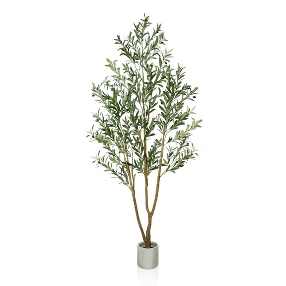OLIVIVI Artificial Olive Tree 7FT Tall Faux Silk Plant for Home Office Decor Indoor Outdoor Fake Lifelike Potted Plant with Wood Branches 1 pack