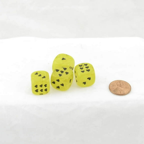 Yellow Cirrus Dice with Black Hearts D6 16mm (5/8in) Pack of 4 Wondertrail